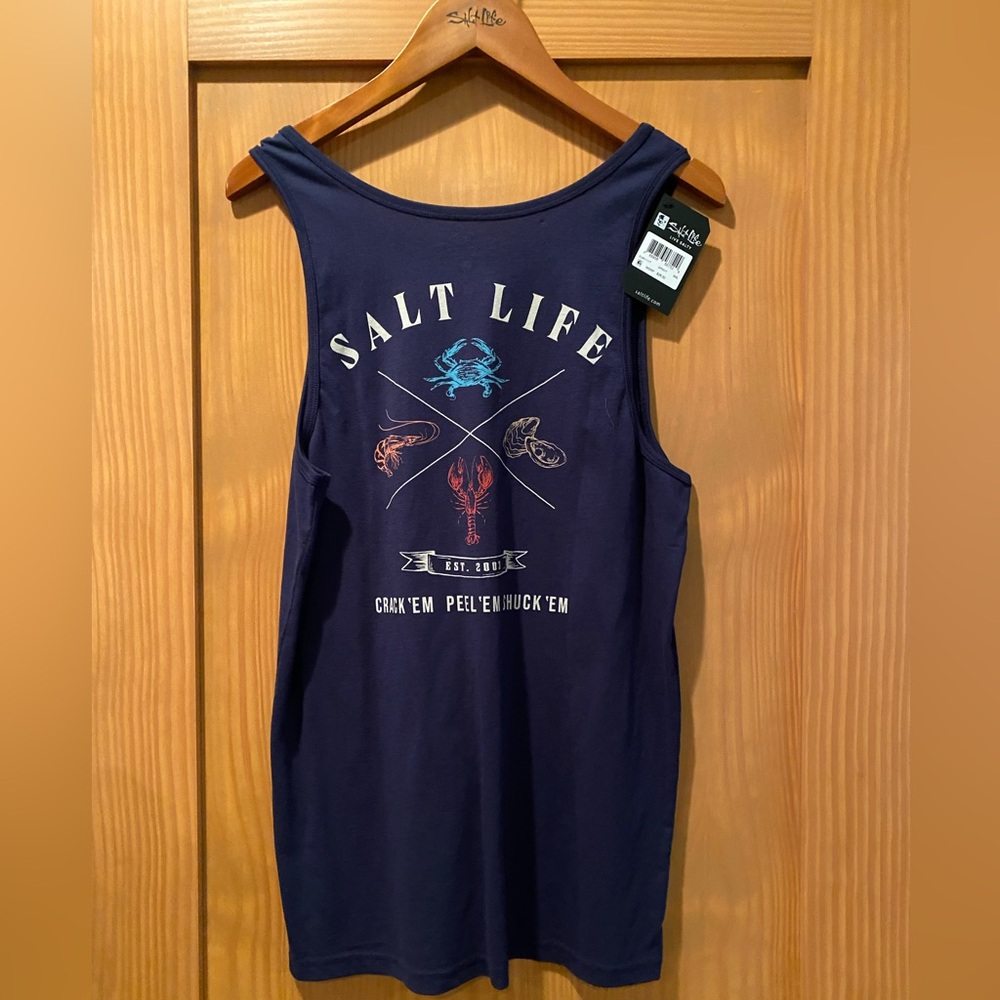 Salt Life Men’s Navy Crack ‘Em Peel ‘Em Shuck ‘Em  Tank Top NWT Size S